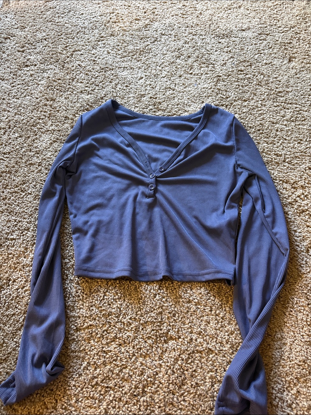 Women's Ribbed Long Sleeve Henley Crop Top - Blue